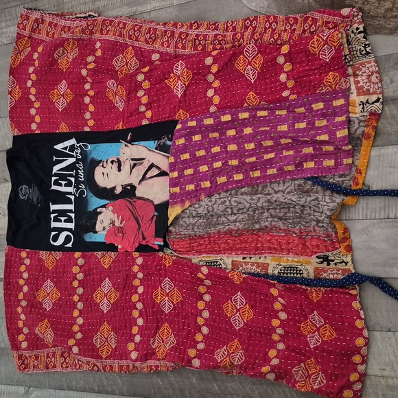 Custom Handmade Tunic Kimono Kaftan Pullover Patchwork Graphic Tee One Sz M-XXL - Picture 3 of 7